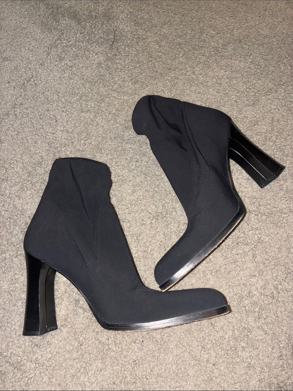 Ma Spiga Italian Leather Black Ankle Sock Heels Booties
